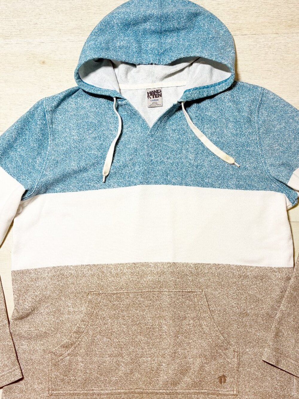 Hang Ten Men’s Colorblock Beach Hoodie Blue, White & Tan Size Large